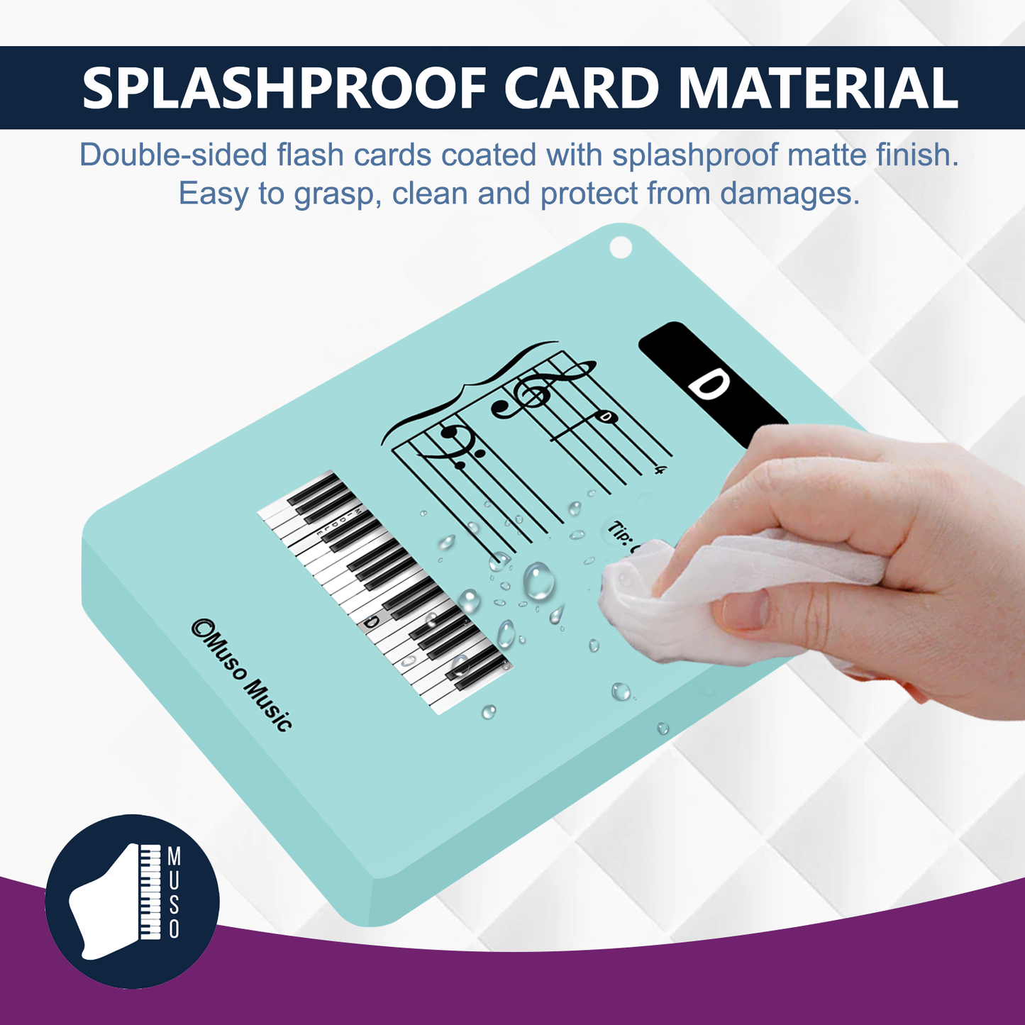 74 Splash-Proof Muso Music Flash Cards for beginner music students - Learn notes FAST